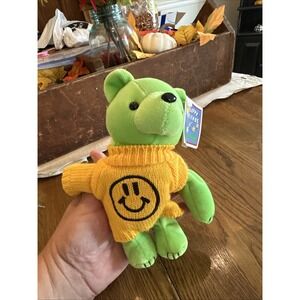 Floppy Friends Bryce Green Plush Bear With Sweater And Tag Cute
